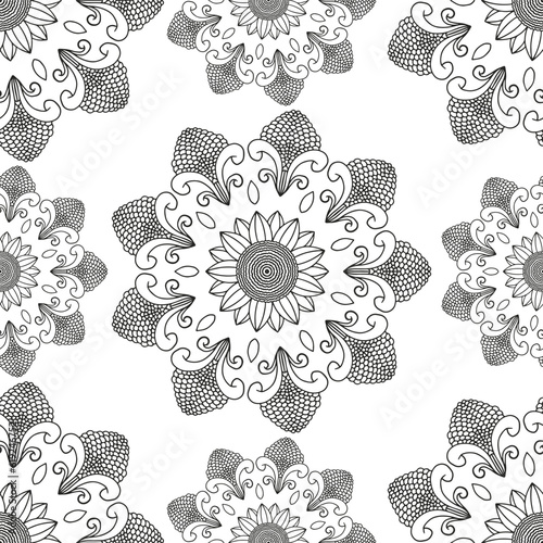 Coloring page for adults and children. Vector flower carpet.