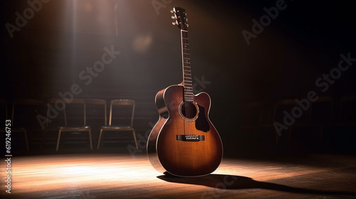 Acoustic guitar on wooden background photo