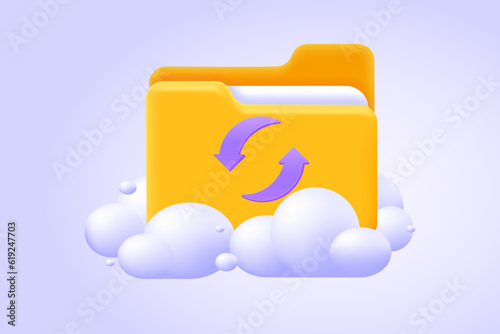 Cloud storage vector icon, remote folder, cloud technology. Digital file organisation service, data transfer, data backup. Three dimensional design concept for landing page. 3d vector illustration.