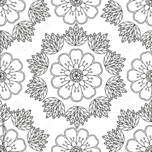 Coloring page for adults and children. Vector flower carpet.