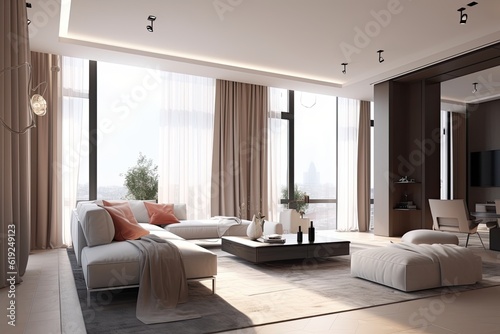 modern living room with a large window and minimalist decor © 2rogan