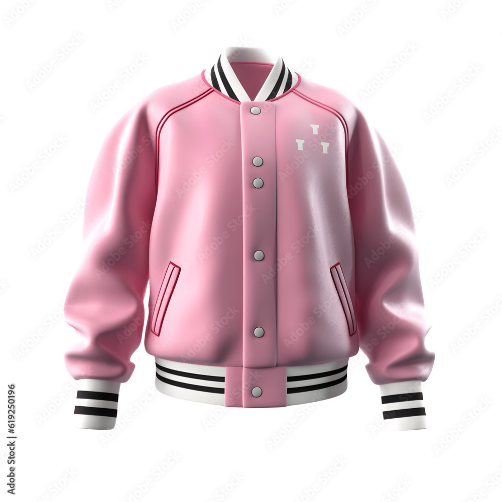 Pink College Jacket, Varsity Coat, on transparent background, png file