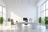 Bright and airy white office space with a mock-up wall. Generative Ai