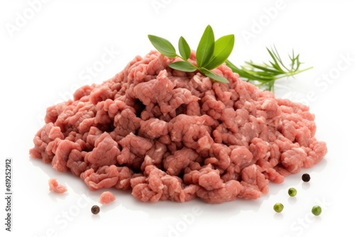 Illustration of ground meat with fresh herbs on top