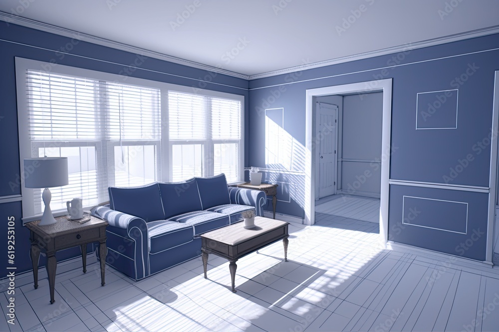 modern living room with blue walls and white floors modern living room with blue walls and white floors