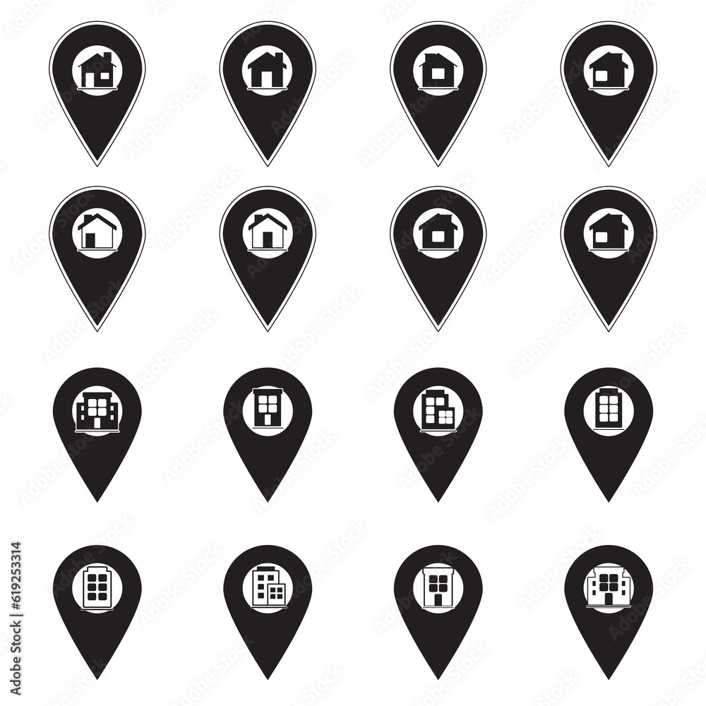 Simple Set of Home and office location Related Vector Black Icons. Contains such Icons as Office Location, Home, House, store and more. Simple Set of Home and office location Related Vector Black Icons. Contains such Icons as Office Location, Home, House, store and more.