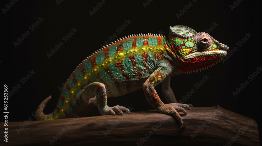 Obraz premium chameleon on a black background lizard reptile animal green generative ai