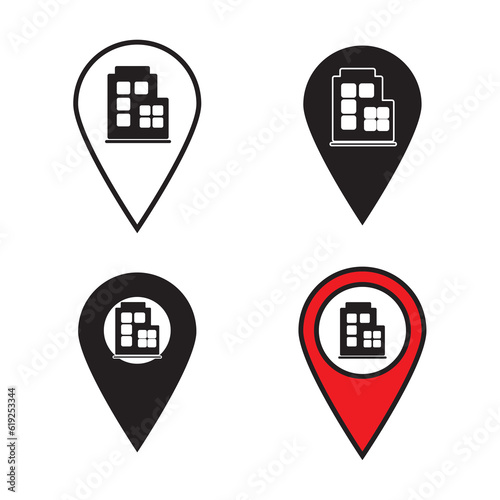 Bank destination pin icon set. Map pin Of bank and office marker icons , Contains such Icons as Map with a Pin, Route map, Navigator, Direction and more. 