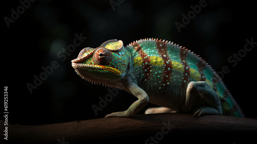 chameleon on a black background lizard reptile animal green generative ai