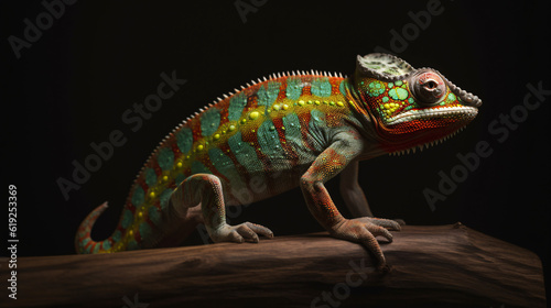chameleon on a black background lizard reptile animal green generative ai