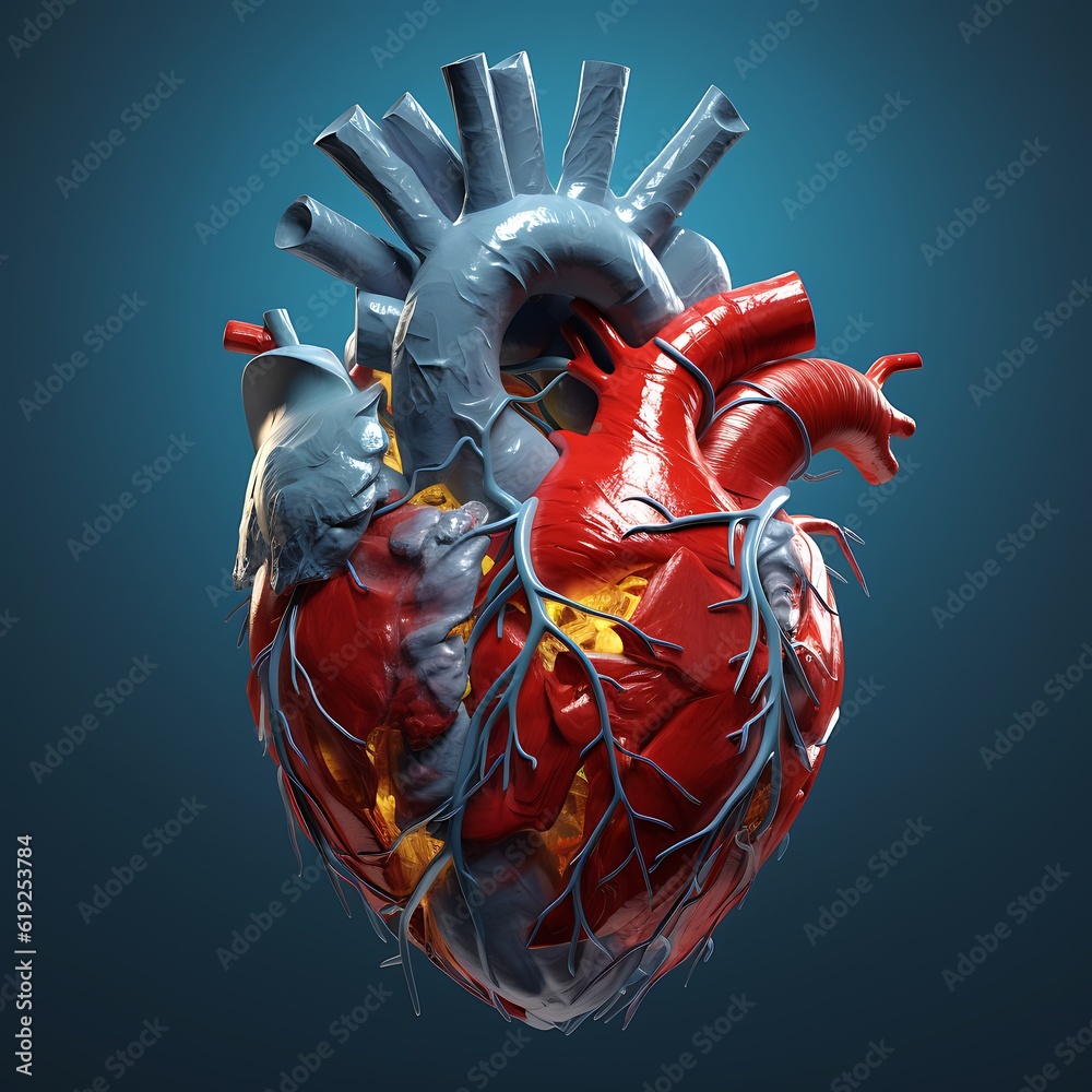 Human heart anatomy on blue background ai generated Stock Illustration
