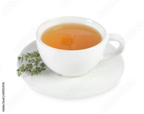 Aromatic herbal tea with thyme isolated on white