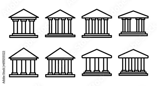 Bank icon set illustration. Bank sign and symbol, museum, university