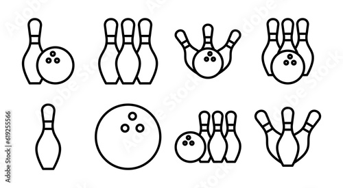 Bowling icon set illustration. bowling ball and pin sign and symbol.