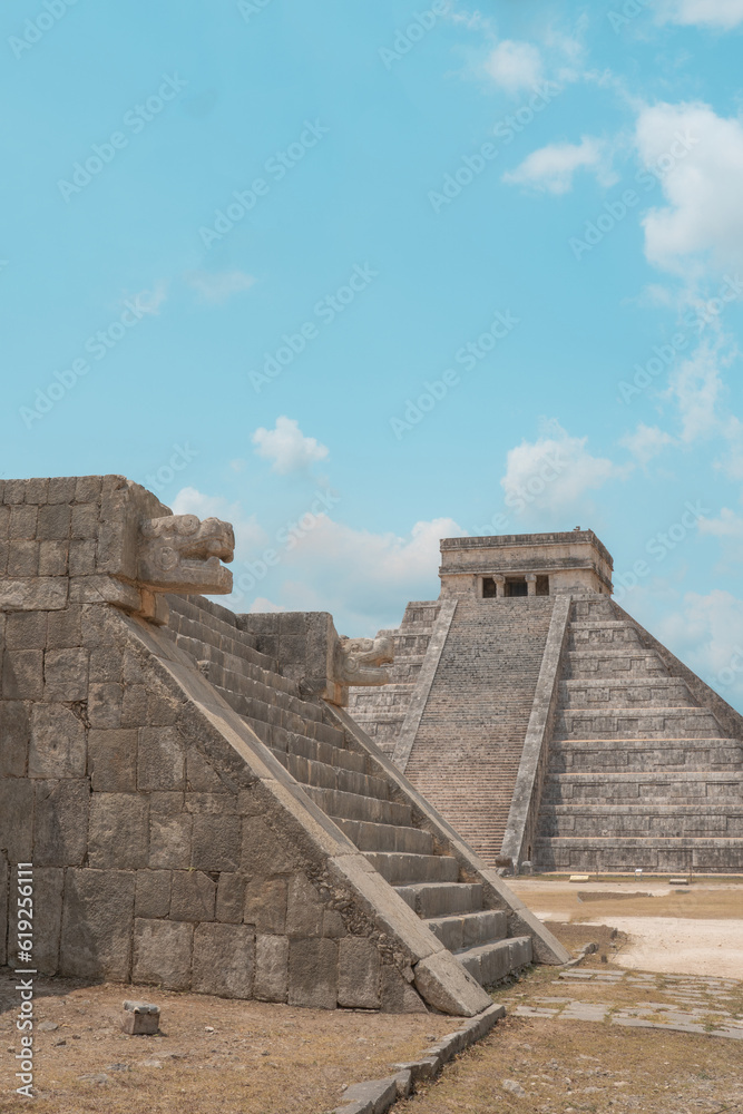 tourism in the archaeological zone of Chichen Itza pyramids in Mexico