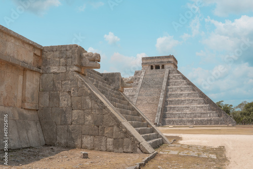 tourism in the archaeological zone of Chichen Itza pyramids in Mexico photo