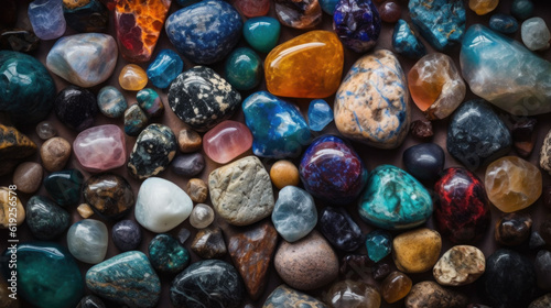 close up of colorful small pebbles. wallpaper, background. Generative AI
