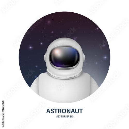 Vector 3d Realistic Spaceman, Astronaut. Spacesuit, Astronaut Helmet on Space Background. Cosmonaut Suit with Transparent Glass Visor for Space Exploration. White Suit for Spaceman, Protection