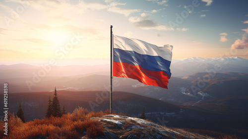 Russian flag on the mountain