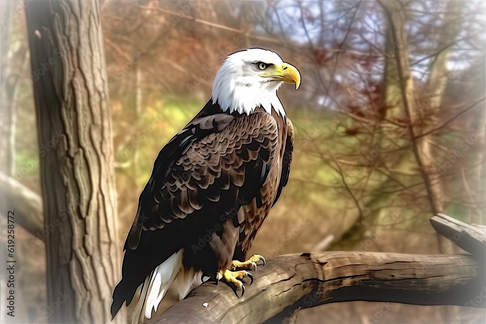 Fototapeta premium majestic bald eagle perched on a tree branch. Generative AI