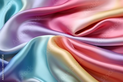 Wavy rainbow colored satin fabric background. Ai generated.