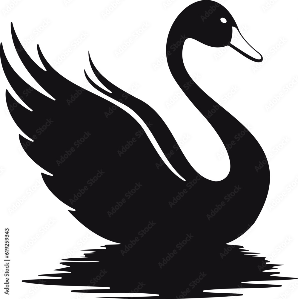 Obraz premium silhouette of a swan sticker and tattoo design, black and white swan wall decal sticker