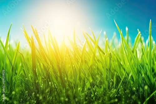 sunlit grass field with a vibrant and serene atmosphere