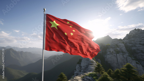 waving chinese flag symbol banner red national generative ai 