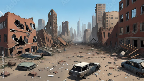 Obraz na plátně destoryed building, collapse building city after earthquake