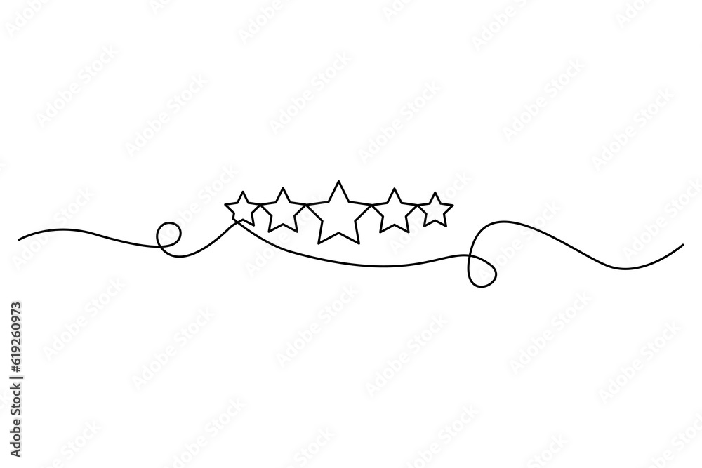 Five stars customer product rating one line drawing. Vector illustration. EPS 10. Five stars customer product rating one line drawing. Vector illustration. EPS 10.