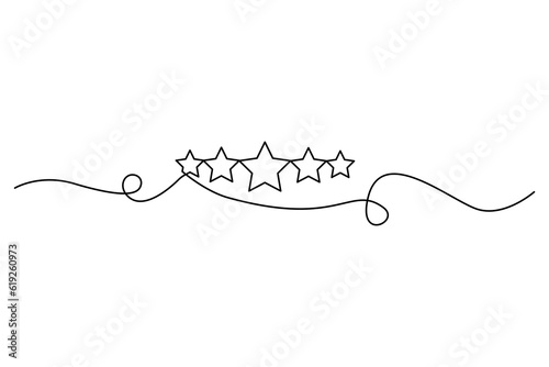 Five stars customer product rating one line drawing. Vector illustration. EPS 10.