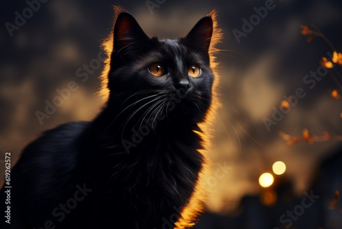 Black cat in evening or night light. The concept of superstition. AI generated, human enhanced © top images