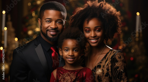  Portrait of an African family celebrating Christmas with gifts. Cultural traditions and joyous moments concept. AI Generative