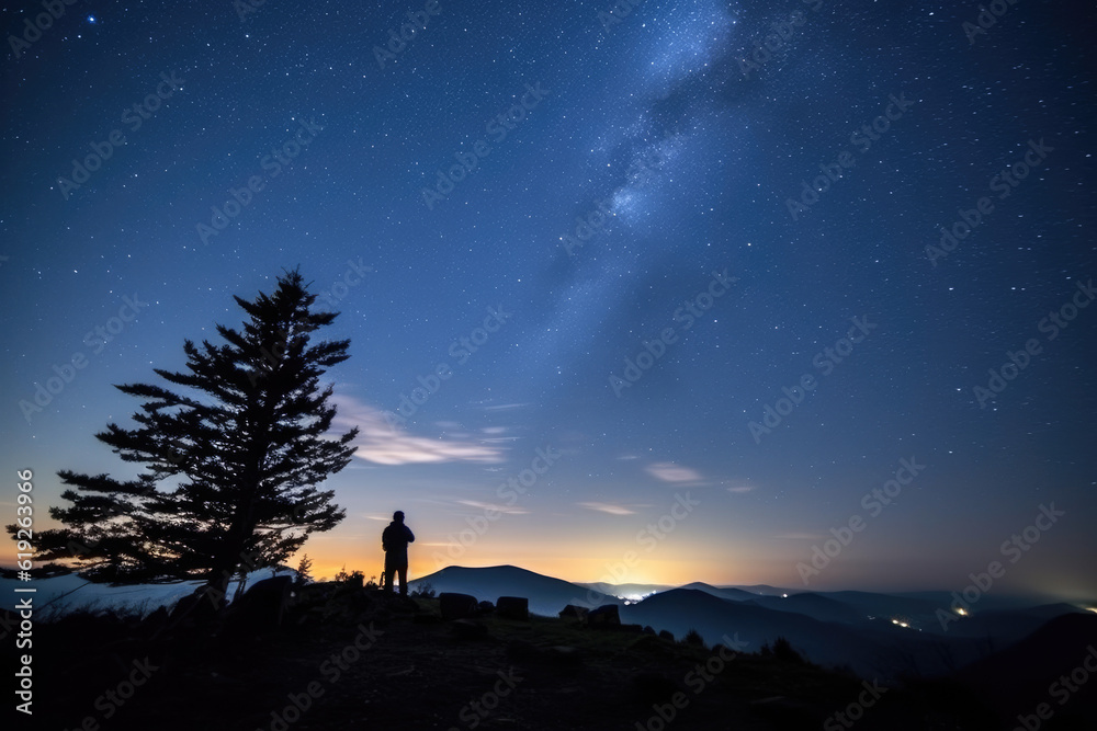 Capturing Cosmic Secrets: A Photographer with Tripod Immersed in Astrophotography, Freezing the Celestial show of Perseids and Milky Way
