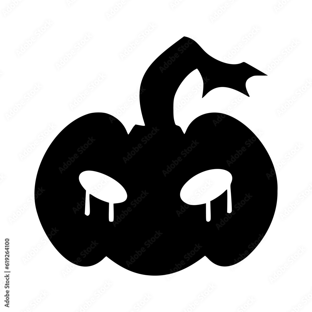 Black pumpkin silhouette. Traditional decoration symbol of Halloween celebration. Scary vector illustration isolated on white background. Jack o lantern pumpkin face. Black pumpkin silhouette. Traditional decoration symbol of Halloween celebration. Scary vector illustration isolated on white background. Jack o lantern pumpkin face.