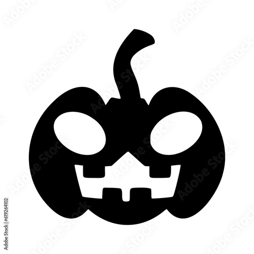 Black pumpkin silhouette with creepy smile. Traditional decoration symbol of Halloween celebration. Scary vector illustration isolated on white background. Jack o lantern pumpkin face.