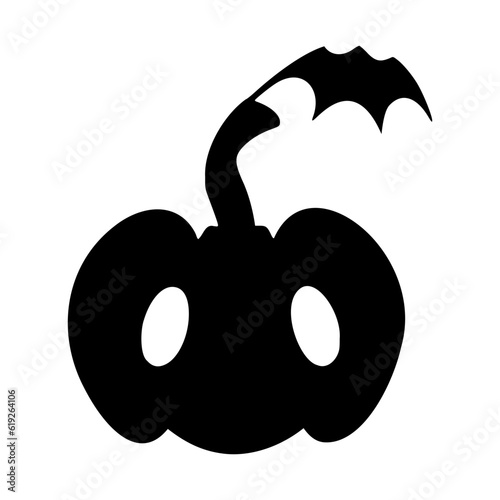 Black pumpkin silhouette. Traditional decoration symbol of Halloween celebration. Scary vector illustration isolated on white background. Jack o lantern pumpkin face.