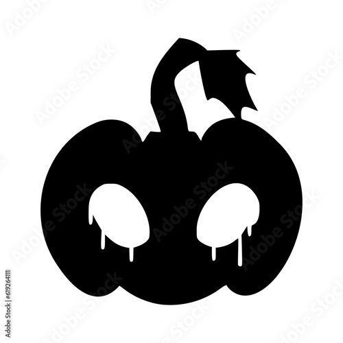 Black Jack o lantern silhouette. Traditional decoration symbol of Halloween celebration. Scary vector illustration isolated on white background. Creepy pumpkin face.