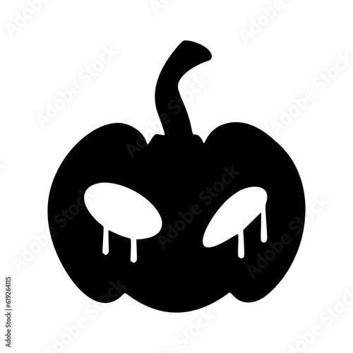Black Jack o lantern silhouette. Traditional decoration symbol of Halloween celebration. Scary vector illustration isolated on white background. Creepy pumpkin face.
