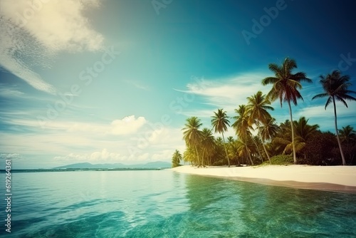 serene tropical beach with palm trees and crystal clear waters © 2rogan
