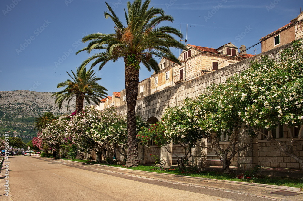 Street of Korcula town in Croatia with its traditional architecture