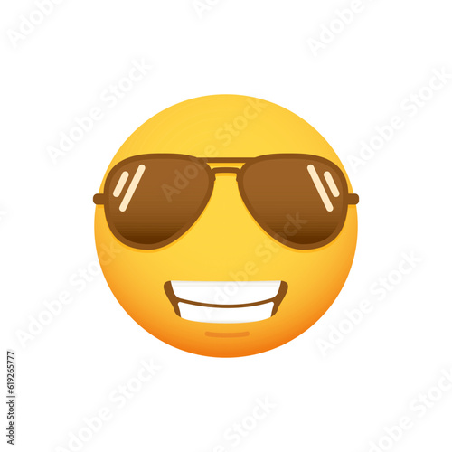 Cool emoticon smiling in sunglasses. Vector smiley emoji for spring and summer