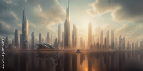Futuristic urban skyline,Fictional City Skyline,  © birdmanphoto