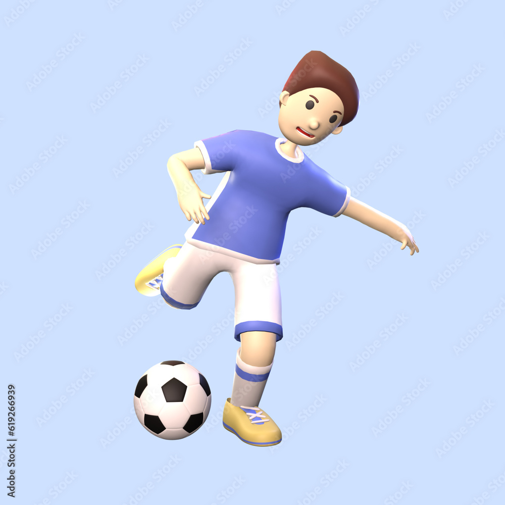 3D man soccer player rendered illustration isolated on the blue background