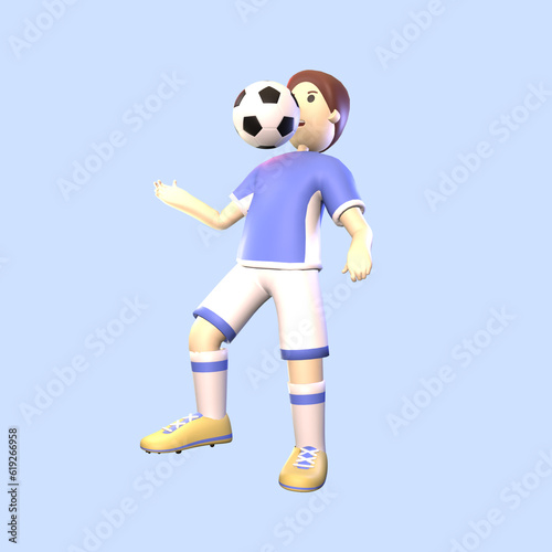 3D man soccer player rendered illustration isolated on the blue background © rozikan