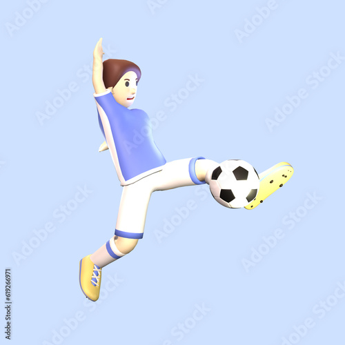 Fototapeta Naklejka Na Ścianę i Meble -  3D man soccer player rendered illustration isolated on the blue background