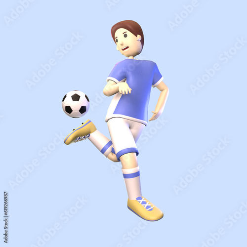 3D man soccer player rendered illustration isolated on the blue background