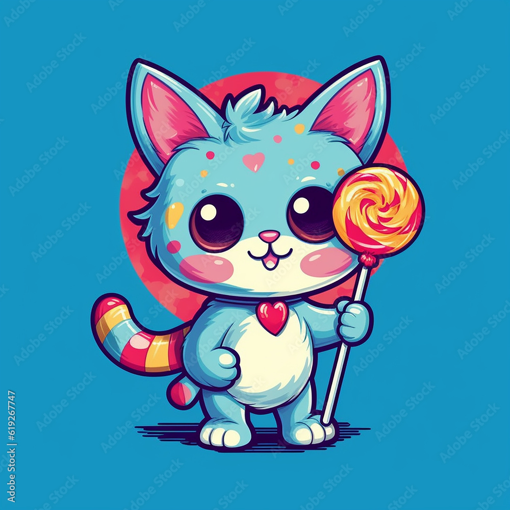 Cute cartoon cat holding a lollipop candy AI generative Cute cartoon cat holding a lollipop candy AI generative