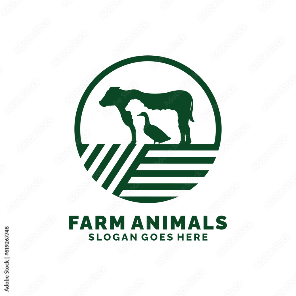 Farm animals logo design vector. Livestock logo vector