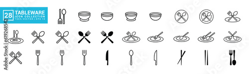 Collection of tableware icons, kitchen, cook, chef, editable and resizable EPS 10.
